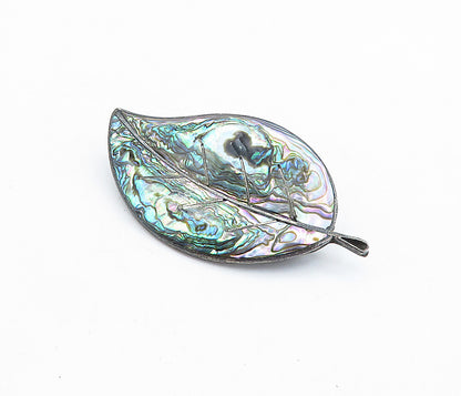 MEXICO 925 Sterling Silver  Vintage Abalone Single Leaf Brooch Pin  BP2079