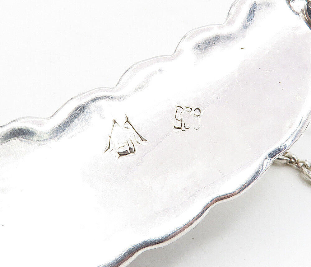ISRAEL 925 Silver  Vintage Shiny Hollow Fluted V Shape Chain Necklace  NE1751