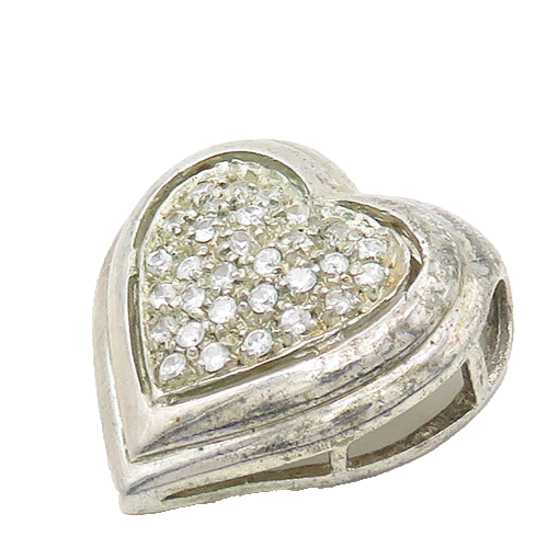 925 Sterling Silver  Vintage Topaz Encrusted Love Heart Dome Pendant  PT13882