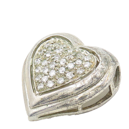 925 Sterling Silver  Vintage Topaz Encrusted Love Heart Dome Pendant  PT13882