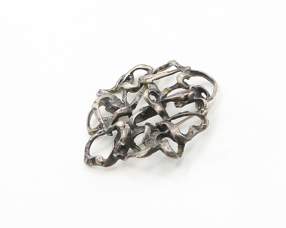 925 Sterling Silver  Vintage Brutalist Sculpted Dark Tone Brooch Pin  BP7608