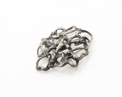 925 Sterling Silver  Vintage Brutalist Sculpted Dark Tone Brooch Pin  BP7608