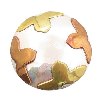 925 Sterling Silver Vintage Brooch MEXICO Half Flowers Carved Disk  BP11614