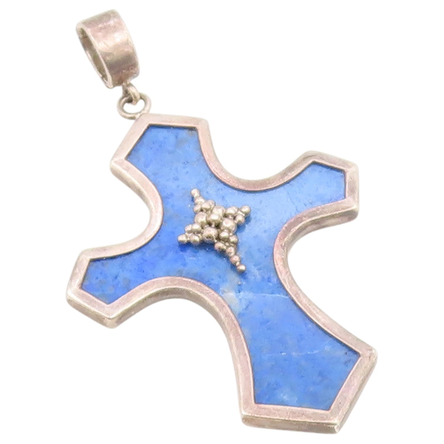 925 Sterling Silver Vintage Pendant WHITNEY KELLY Lapis Lazuli Cross  PT26601