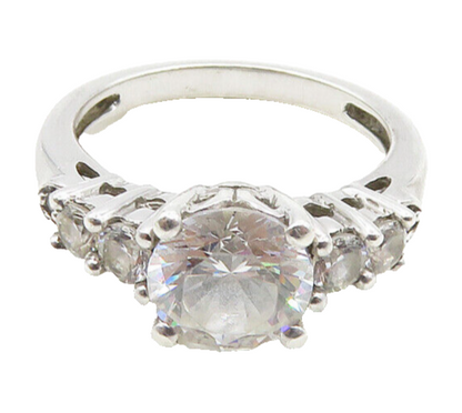 925 Silver  Vintage Cubic Zirconia Solitaire With Accents Ring Sz 6  RG19278