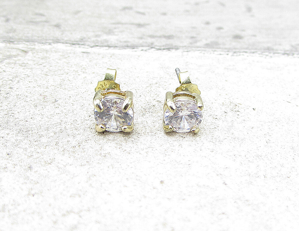 Gold Over 925 Sterling Silver Round Cut White Topaz Stud Earrings EG1216