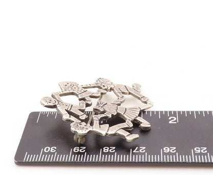 925 Sterling Silver Vintage Brooch Pin Happy Children Playing In Circle  BP11334