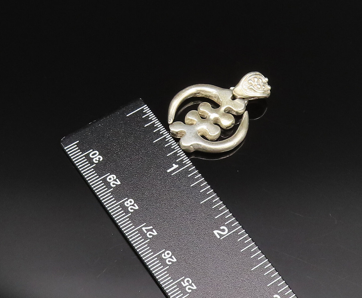 925 Silver  Vintage Carved Modernist Abstract Symbol Motif Pendant  PT21374