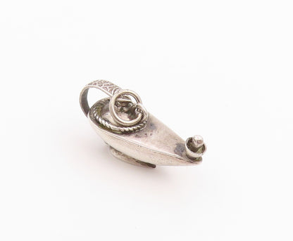 925 Sterling Silver Vintage Pendant 3D Carved Dark Tone Genie Lamp  PT24372