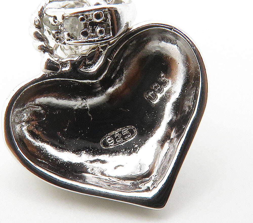 925 Sterling Silver  Shiny Genuine Diamonds Love Hearts Pendant  PT12026