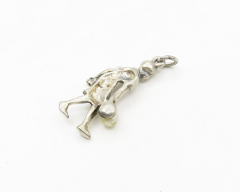 925 Sterling Silver  Vintage Petite Pearl Woman Bowling Pendant  PT14030