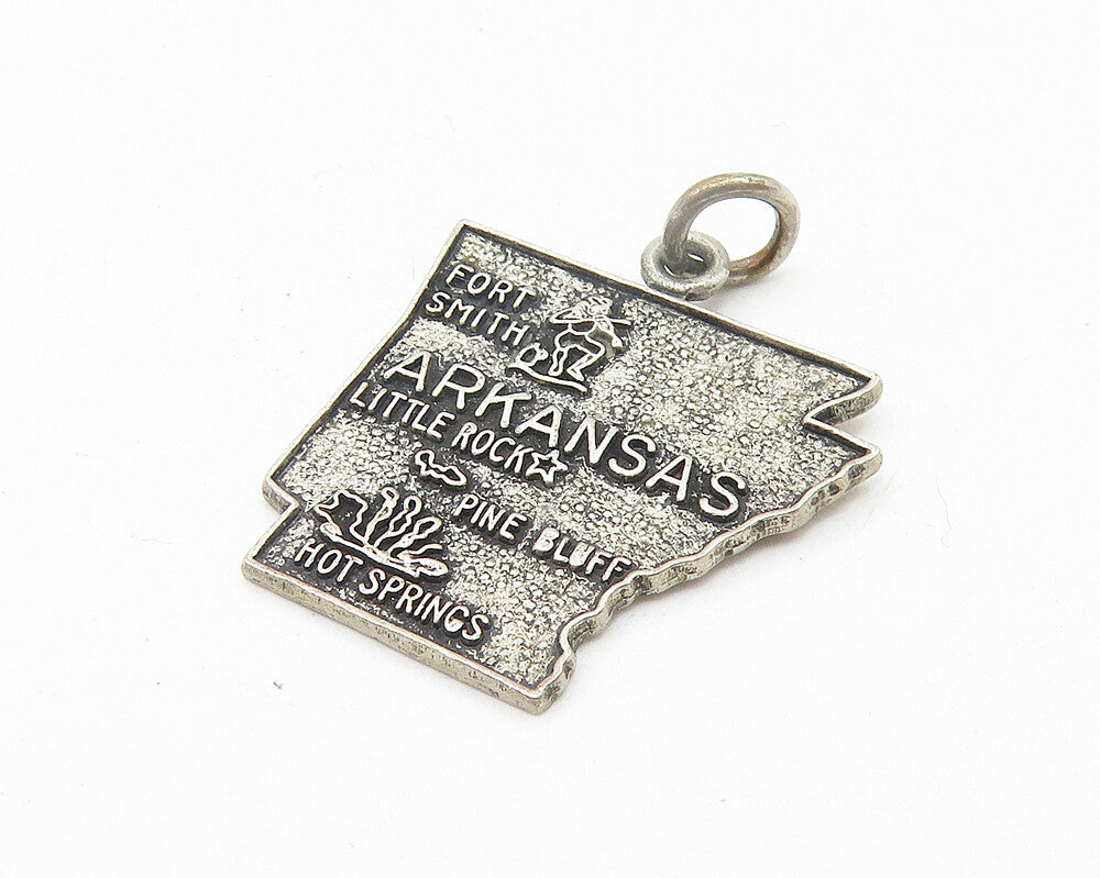 925 Sterling Silver  Vintage Oxidized Arkansas State Map Drop Pendant  PT8919