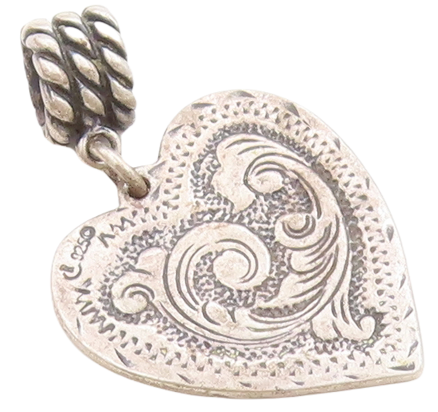 925 Sterling Silver Vintage Pendant CAROLYN POLLACK Swirly Carved Heart  PT23869