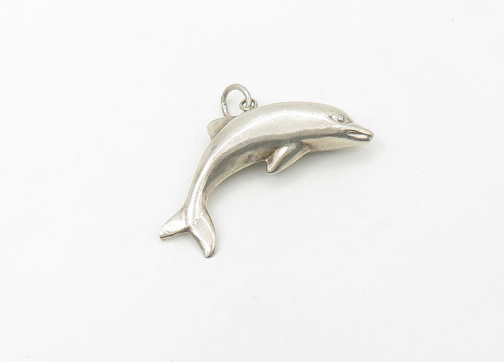 925 Sterling Silver  Vintage Shiny Hollow Leaping Dolphin Pendant  PT17222