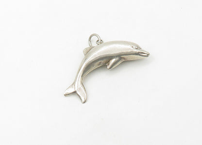 925 Sterling Silver  Vintage Shiny Hollow Leaping Dolphin Pendant  PT17222