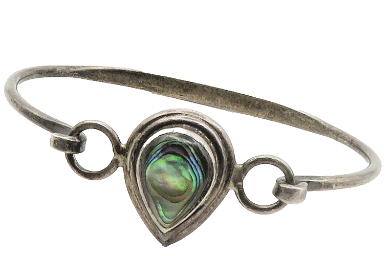925 Sterling Silver  Vintage Abalone Pear Shape Book Bangle Bracelet  BT5403