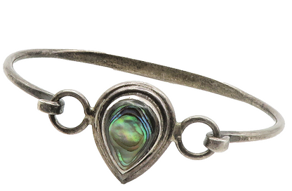 925 Sterling Silver  Vintage Abalone Pear Shape Book Bangle Bracelet  BT5403