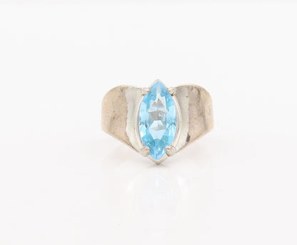 925 Sterling Silver Vintage Ring Solid Marquise Cut Blue CZ  Sz 10.5  RG29087