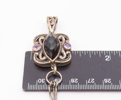 925 Sterling Silver  Vintage Black Spinel & Amethyst Swirl Pendant  PT18492