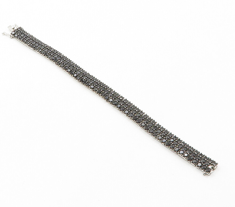 925 Sterling Silver  Shiny Black Hematite Hinge Chain Bracelet  BT5990
