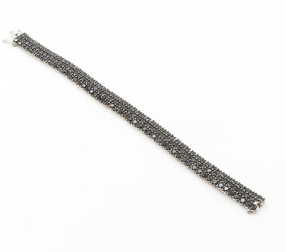 925 Sterling Silver  Shiny Black Hematite Hinge Chain Bracelet  BT5990