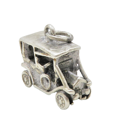 925 Sterling Silver  Vintage Petite Old Fashioned Car Motif Pendant  PT13509