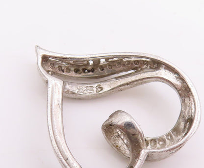 925 Sterling Silver Vintage Pendant Genuine Diamonds Twisted Love Heart  PT24752