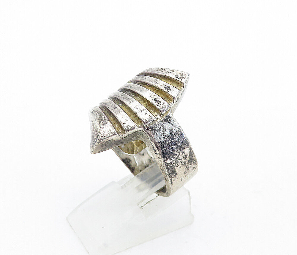 925 Sterling Silver  Vintage Dark Tone Fluted Design Band Ring Sz 7.5  RG5342