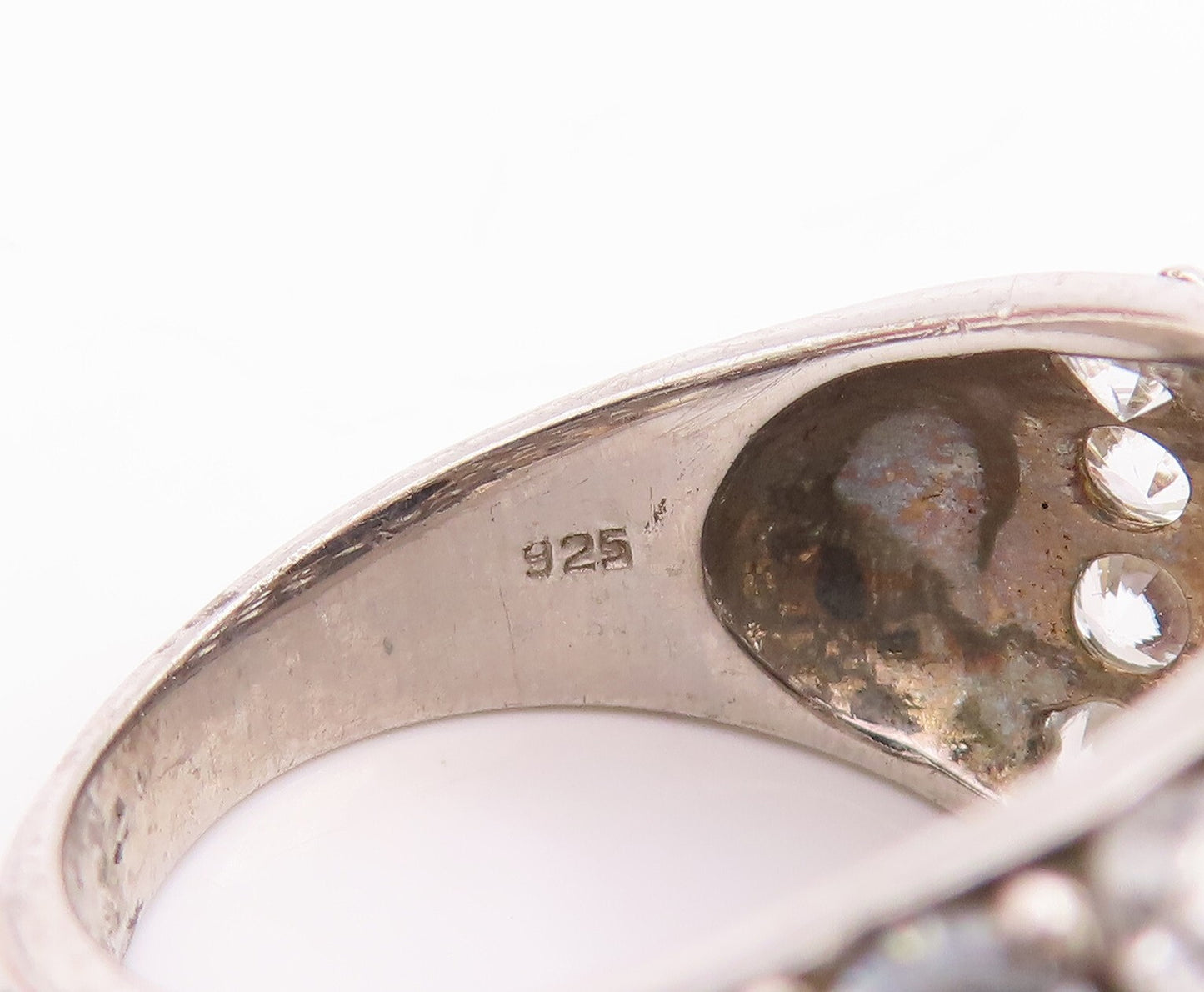 925 Sterling Silver Vintage Ring Cabochon Onyx Inlay Topaz  Sz 7  RG28873
