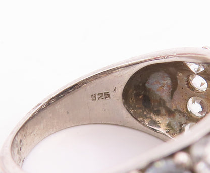 925 Sterling Silver Vintage Ring Cabochon Onyx Inlay Topaz  Sz 7  RG28873