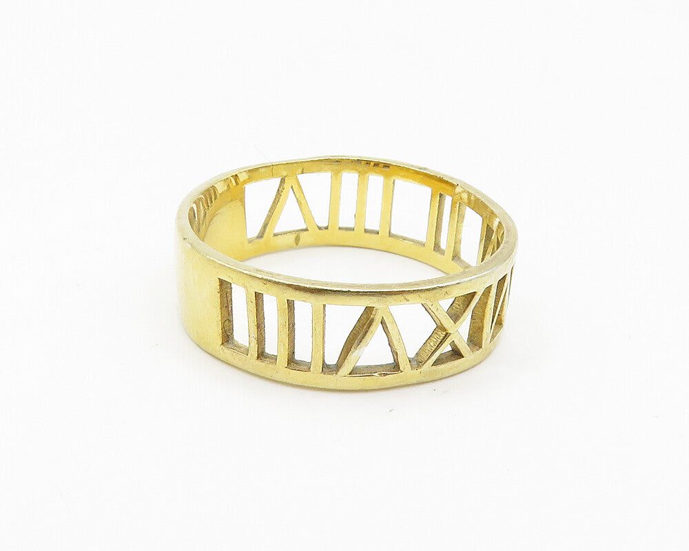 925 Silver  Vintage Shiny Gold Plated Roman Numerals Band Ring Sz 7  RG19373