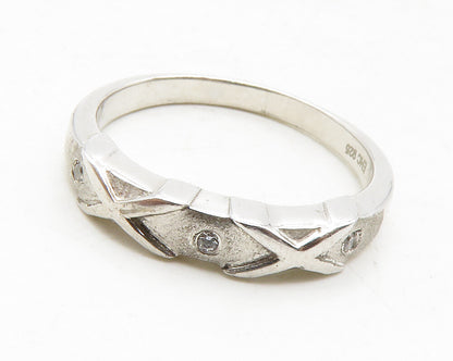 925 Silver  Vintage Petite Topaz Accented X Detail Band Ring Sz 8  RG12836
