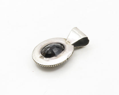 925 Sterling Silver  Vintage Faceted Smoky Topaz Twist Oval Pendant  PT14017