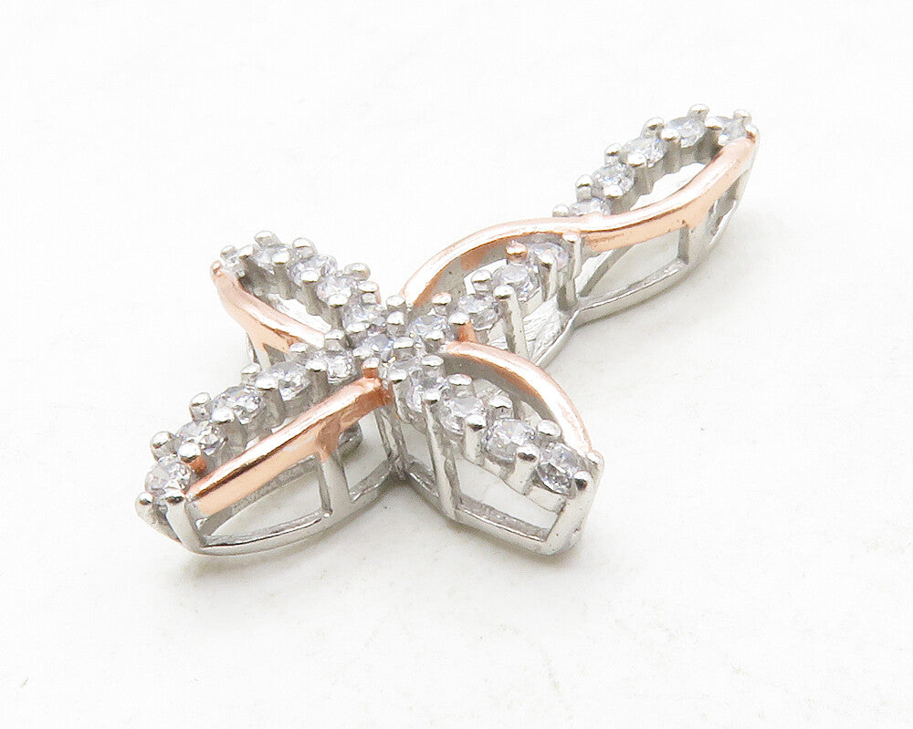925 Sterling Silver  Shiny Topaz Two Tone Religious Cross Pendant  PT10314