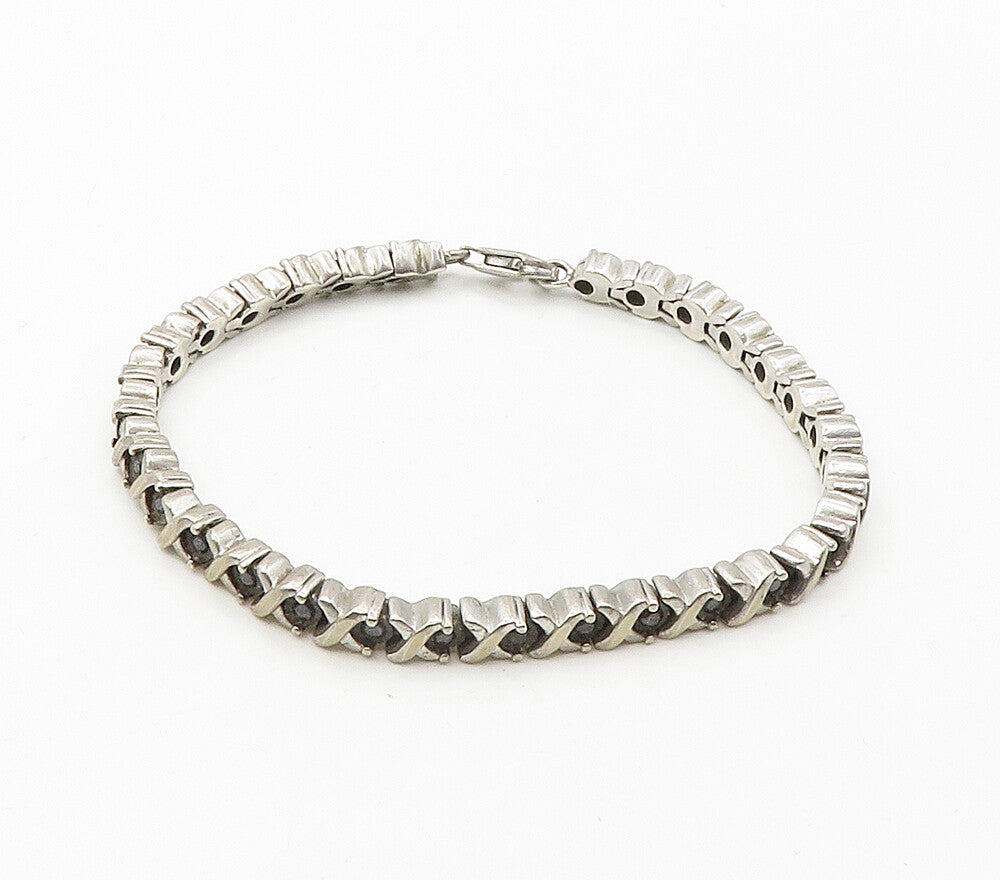 925 Sterling Silver  Vintage Genuine Black Diamonds XO Chain Bracelet  BT6464