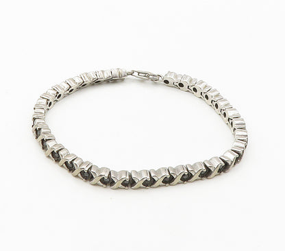 925 Sterling Silver  Vintage Genuine Black Diamonds XO Chain Bracelet  BT6464