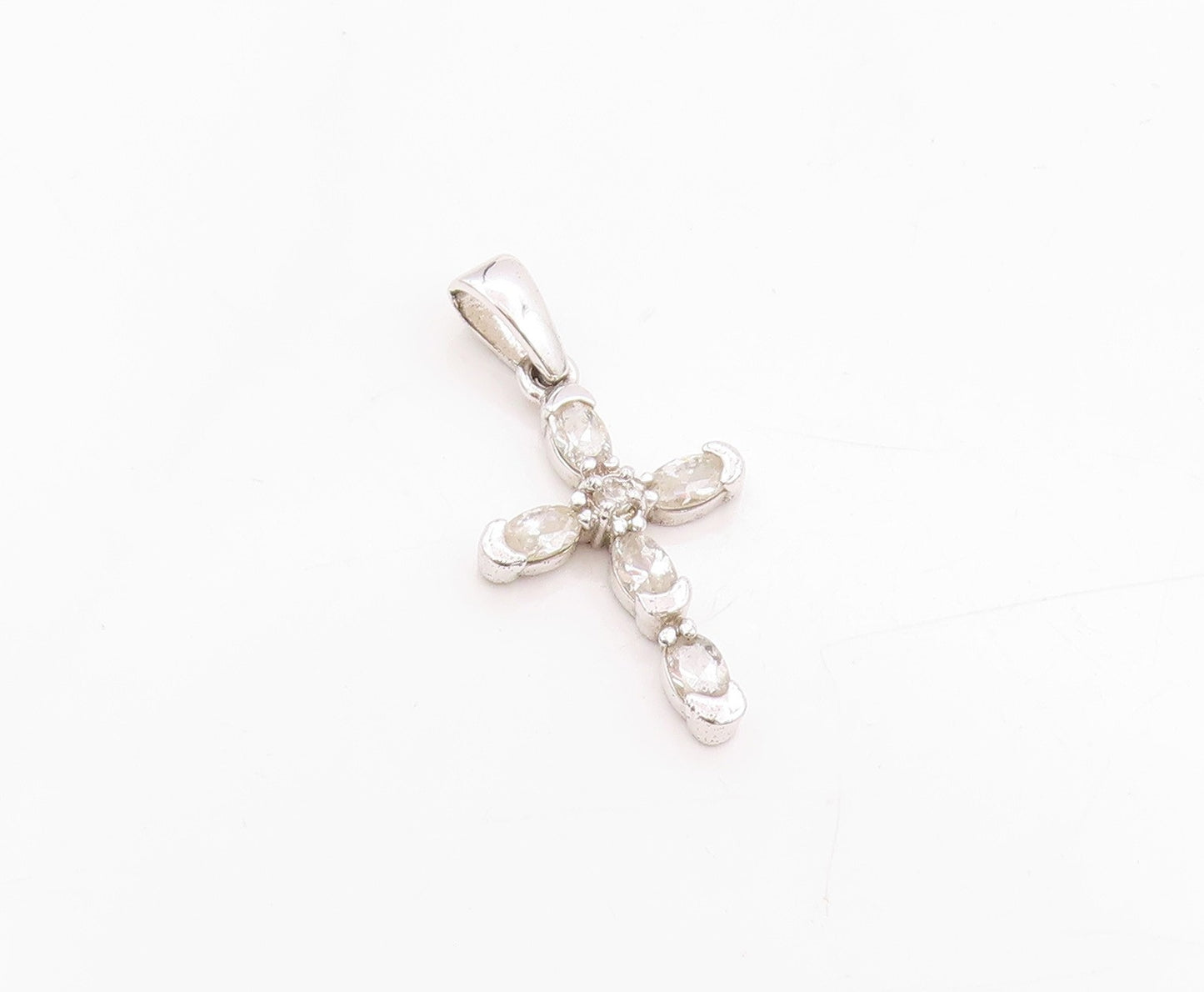 925 Sterling Silver Vintage Pendant Two Shape CZ Religious Cross Charm  PT24761
