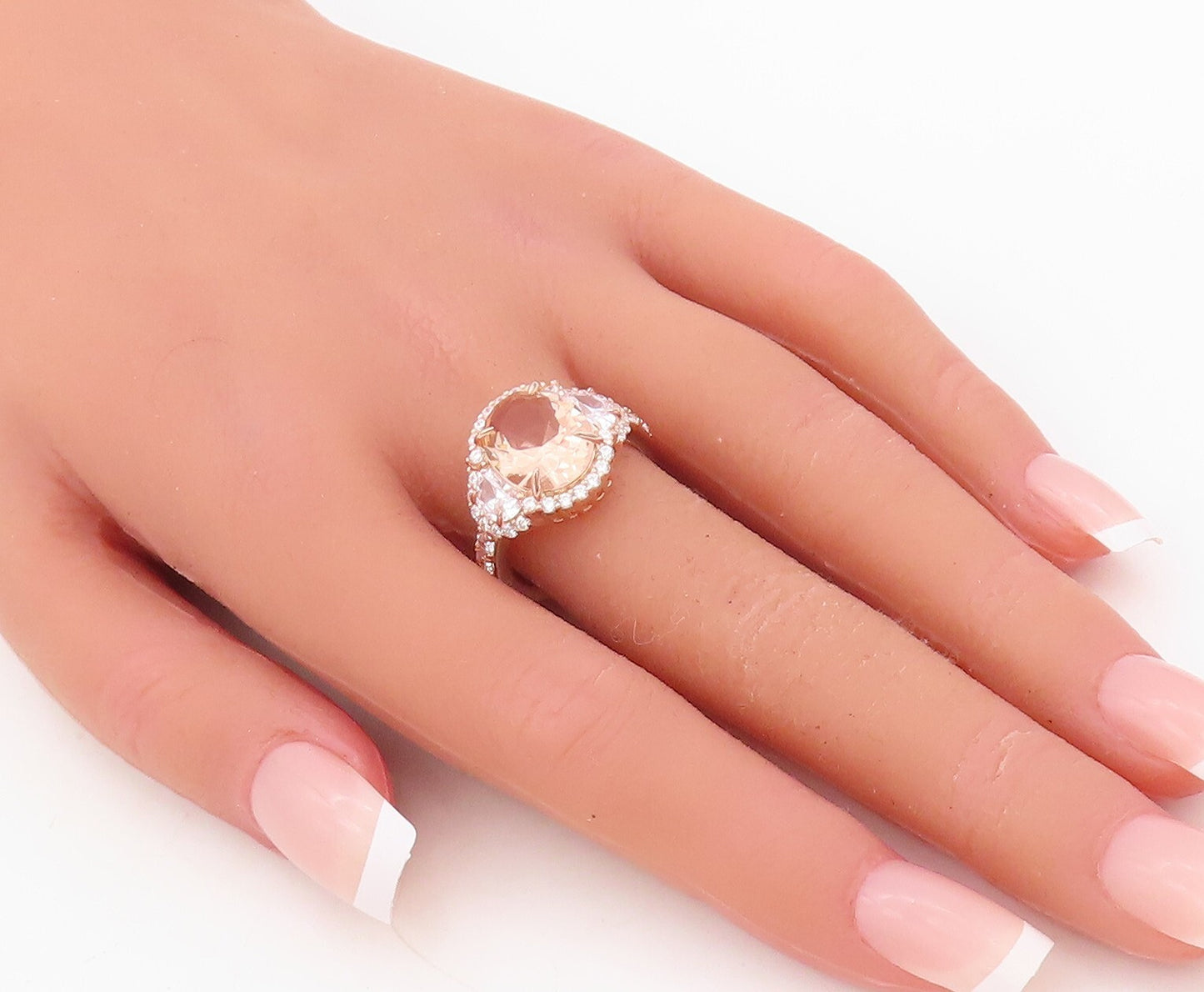 925 Sterling Silver Vintage Ring Rose Gold Plated Morganite & CZ  Sz 7.5 RG30341
