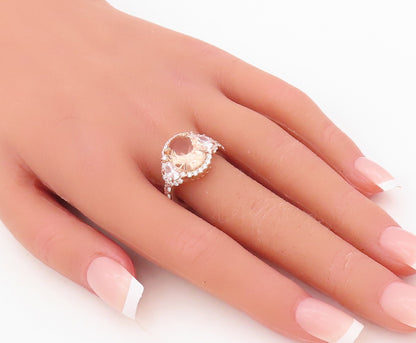 925 Sterling Silver Vintage Ring Rose Gold Plated Morganite & CZ  Sz 7.5 RG30341