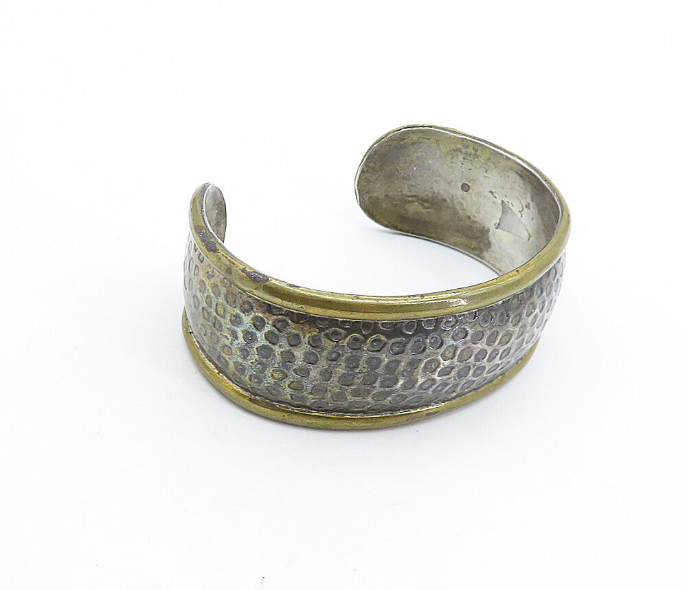 LATON MEXICO 925 Silver  Vintage Two Tone Raised Edge Cuff Bracelet  BT2696