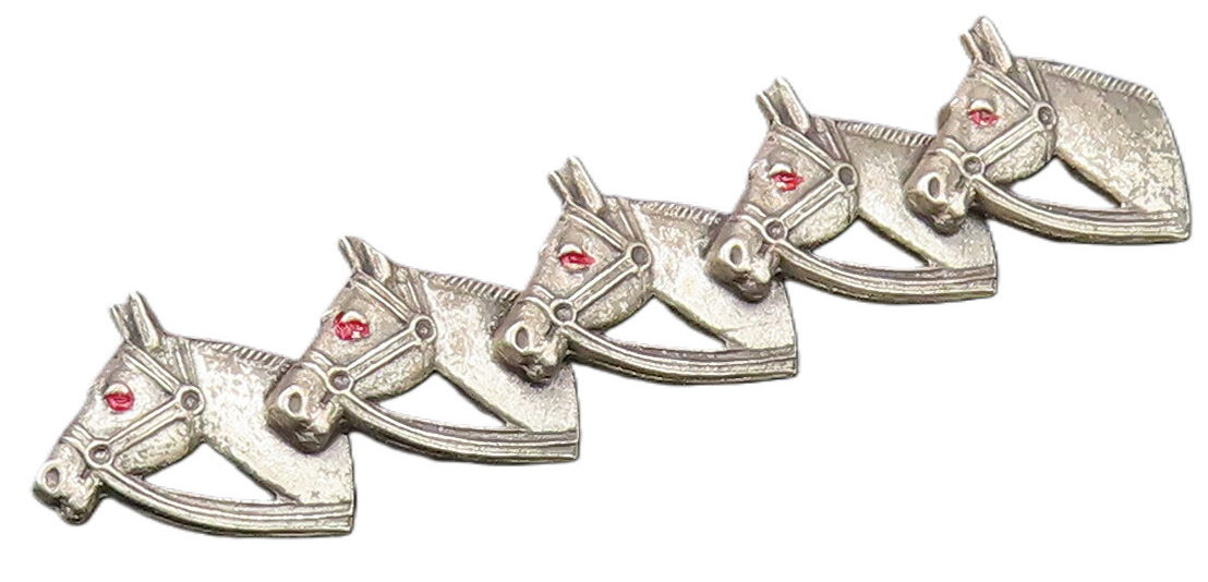 925 Silver  Vintage Antique Five Horse Heads & Enamel Eyes Brooch Pin  BP9702