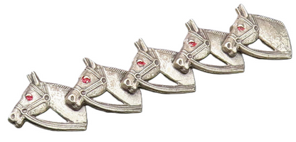 925 Silver  Vintage Antique Five Horse Heads & Enamel Eyes Brooch Pin  BP9702