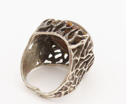 ISRAEL 925 Silver  Vintage Openwork Shank Tiger's Eye Ring Sz 8.5  RG26217