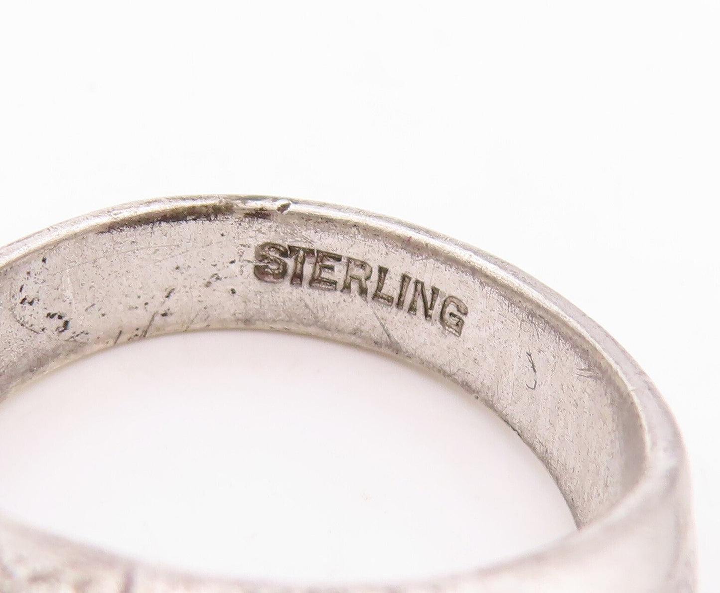 925 Sterling Silver Vintage Ring Antique Design Topaz Inlay  Sz 10.5  RG31438