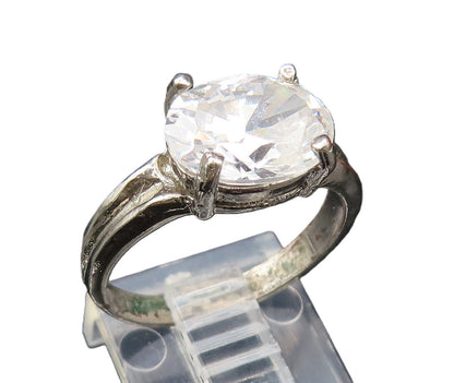 925 Sterling Silver  Vintage Fancy Oval Cubic Zirconia Ring Sz 8  RG25579