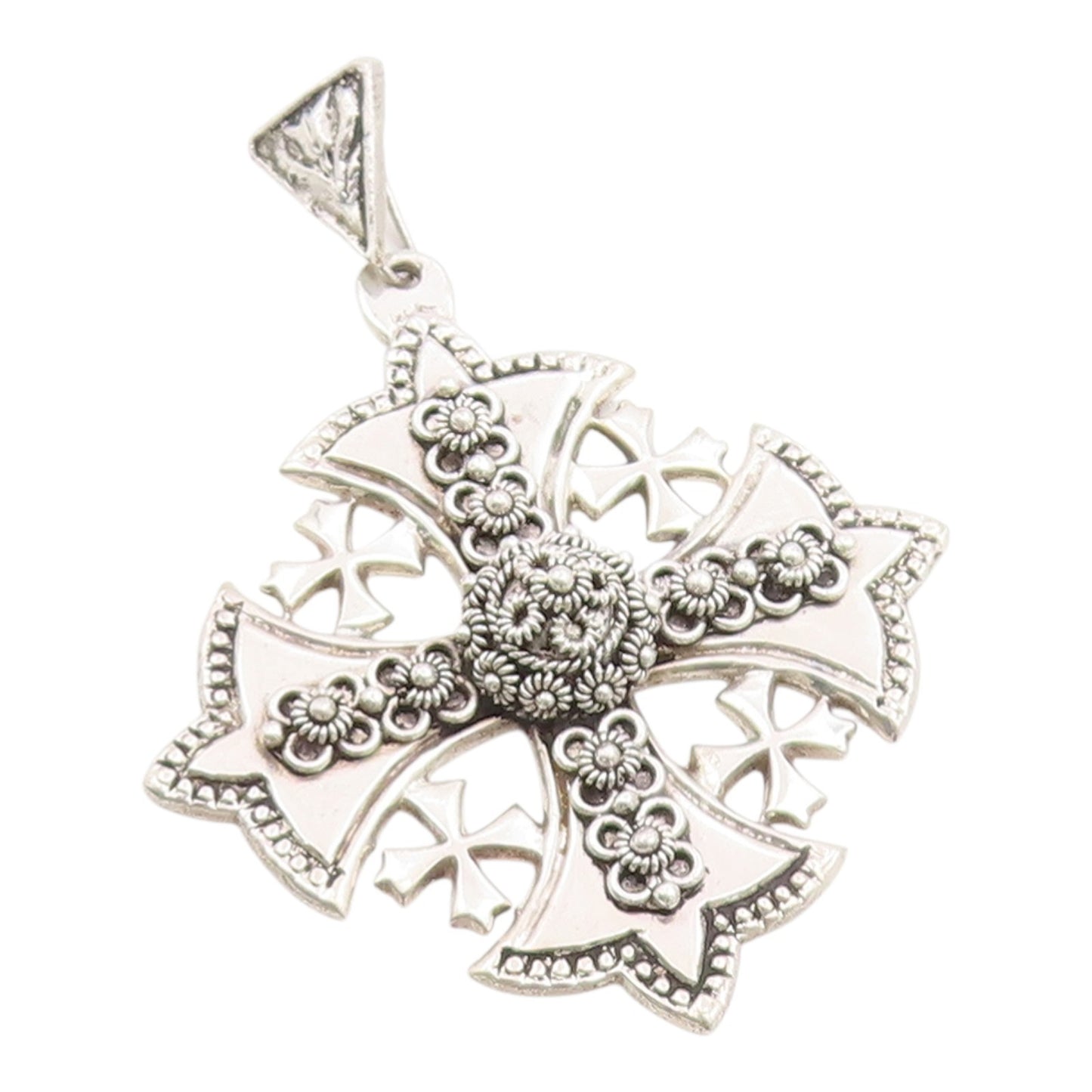 925 Sterling Silver Vintage Pendant JERUSALEM Classic Crusader Cross  PT26299