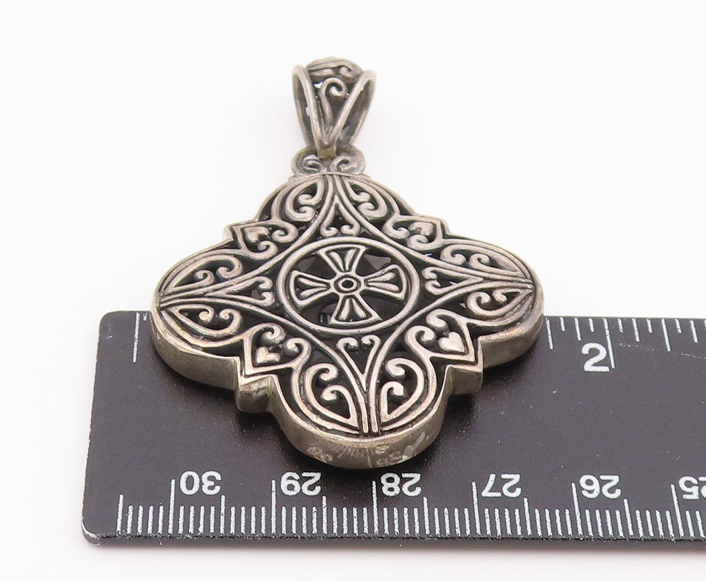 925 Sterling Silver Vintage Pendant Gothic Hearts Scrollwork Holy Cross  PT26388