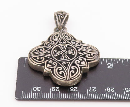 925 Sterling Silver Vintage Pendant Gothic Hearts Scrollwork Holy Cross  PT26388