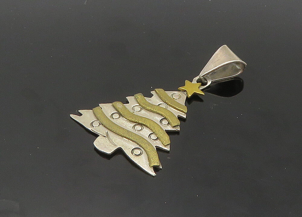 MEXICO 925 Sterling Silver  Vintage Two Tone Christmas Tree Pendant  PT16835