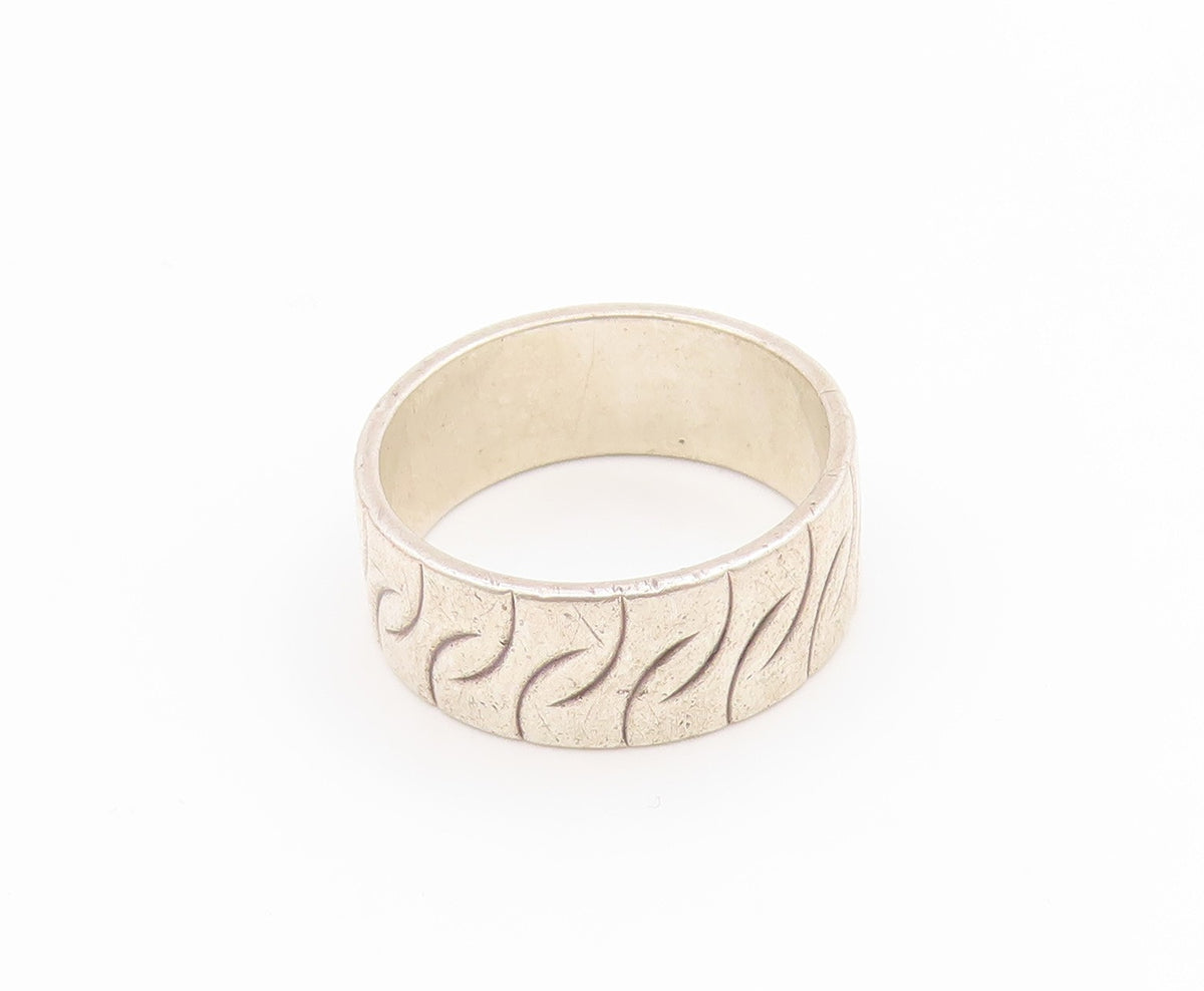 925 Sterling Silver Vintage Ring Modernist Etched Pattern Band  Sz 6  RG34493